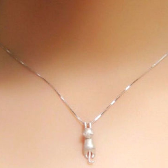 New Cat Necklace Sterling Silver 3D Pendant - Picture 2 of 4